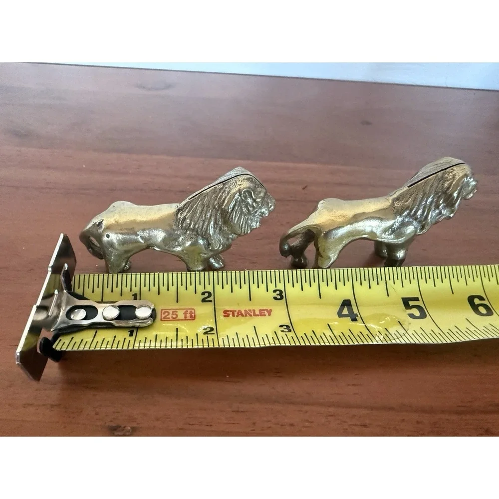 Pair Of Vintage Brass Lion Statue Figurines 2.5